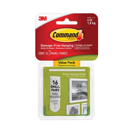 Command Picture Hanging Strips, Small, Removable, 0.63" x 1.81", White, PK16 17205-16ES